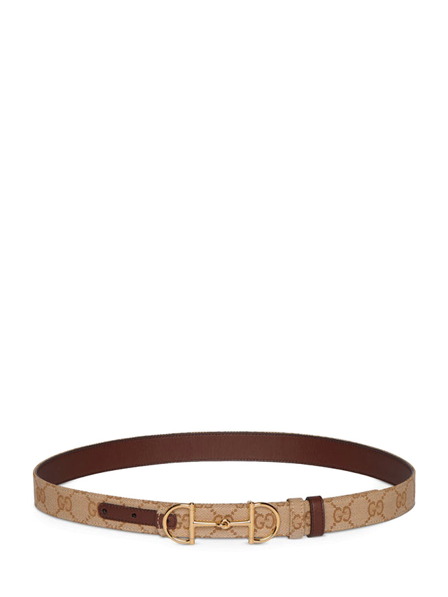Gucci Reversible Belt With Horsebit Buckle Beige