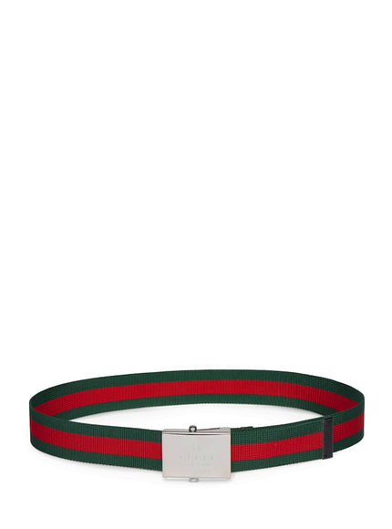 Gucci Web Belt With Rectangular Buckle Green
