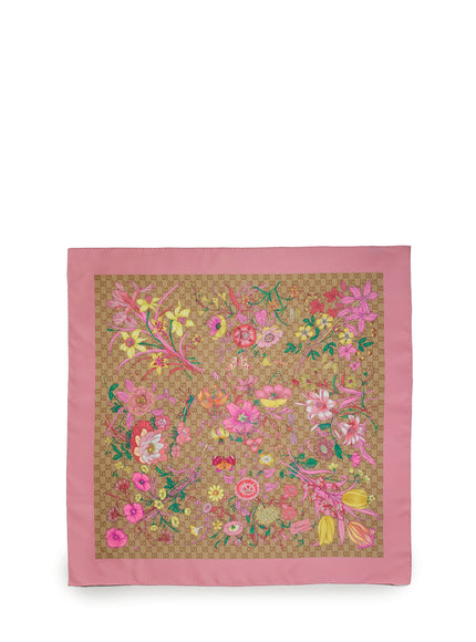 Gucci Gg Print Silk Twill Square Scarf QT Pink