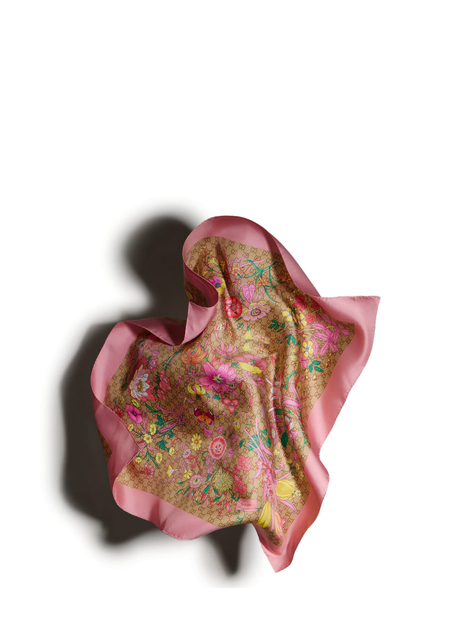 Gucci Gg Print Silk Twill Square Scarf