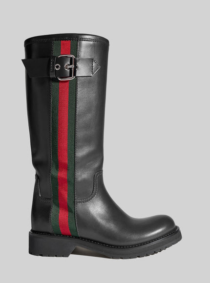 Gucci Biker Boots With Web Black