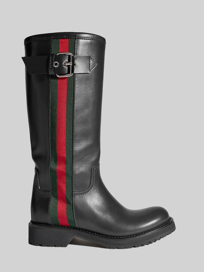Gucci Biker Boots With Web Black