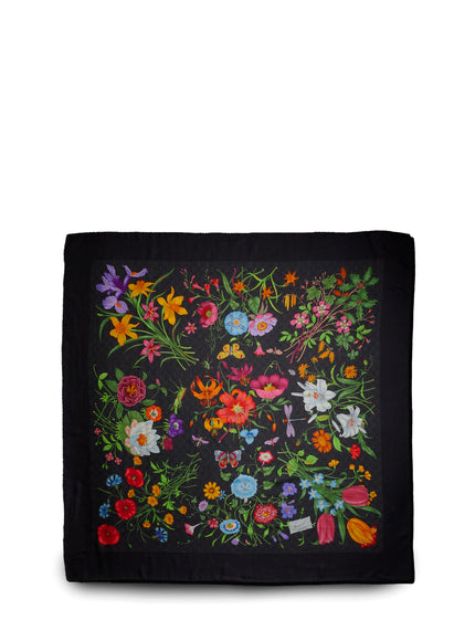 Gucci Wool And Silk Scarf With Gg Print QT Black