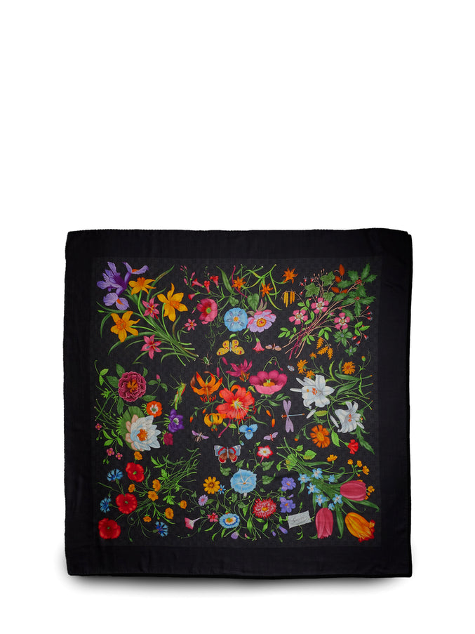 Gucci Wool And Silk Scarf With Gg Print QT Black