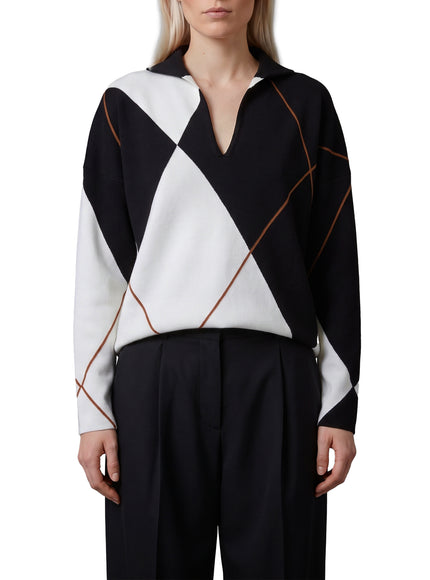 Max Mara Sala Soft Sweater In Argyle Wool Yarn Black