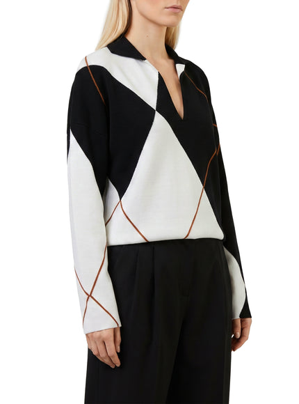 Max Mara Sala Soft Sweater In Argyle Wool Yarn