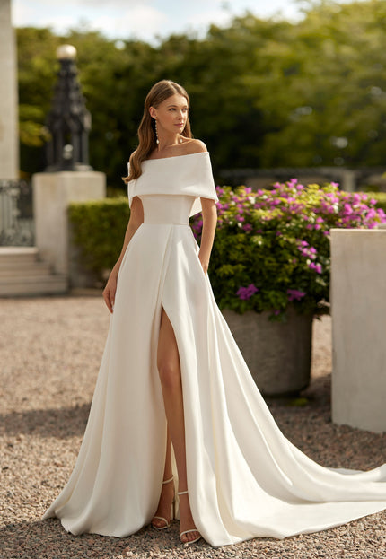 Rosa Clará Euron Off-Shoulder A-Line Wedding Dress with Slit