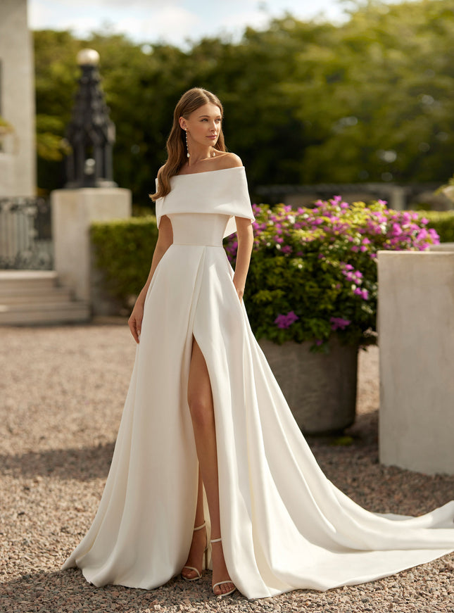 Rosa Clará Euron Off-Shoulder A-Line Wedding Dress with Slit