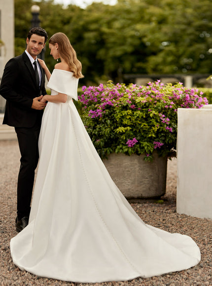 Rosa Clará Euron Off-Shoulder A-Line Wedding Dress with Slit