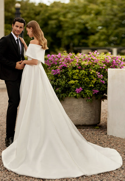 Rosa Clará Euron Off-Shoulder A-Line Wedding Dress with Slit