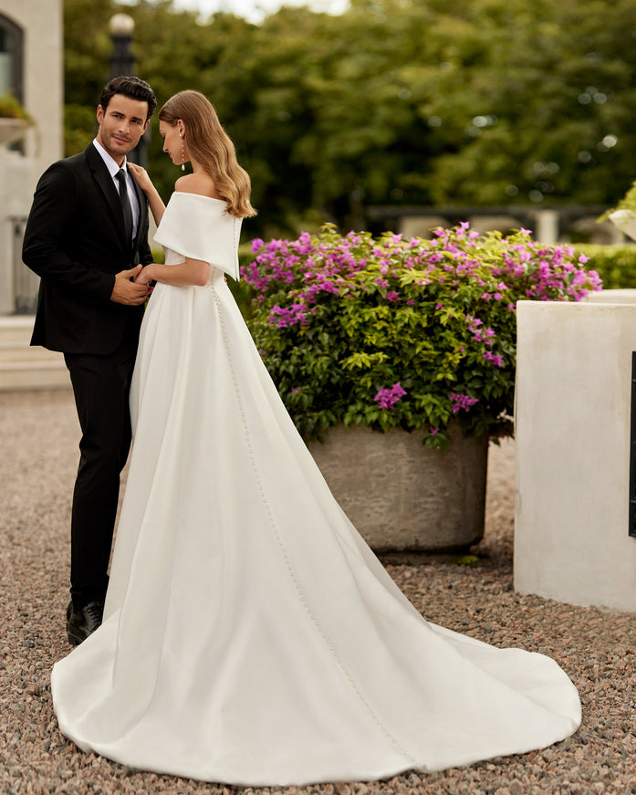 Rosa Clará Euron Off-Shoulder A-Line Wedding Dress with Slit