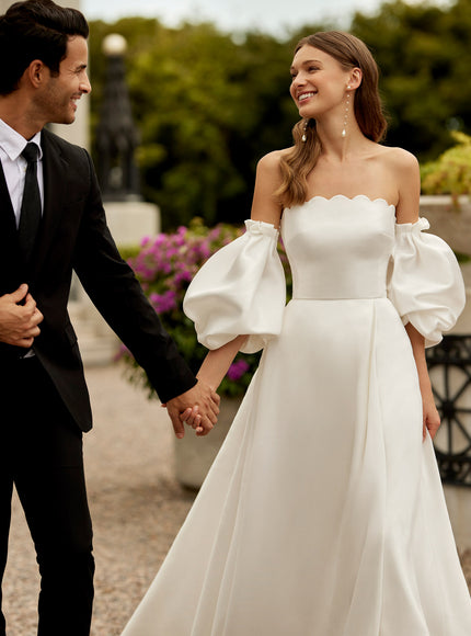 Rosa Clará Euron Off-Shoulder A-Line Wedding Dress with Slit