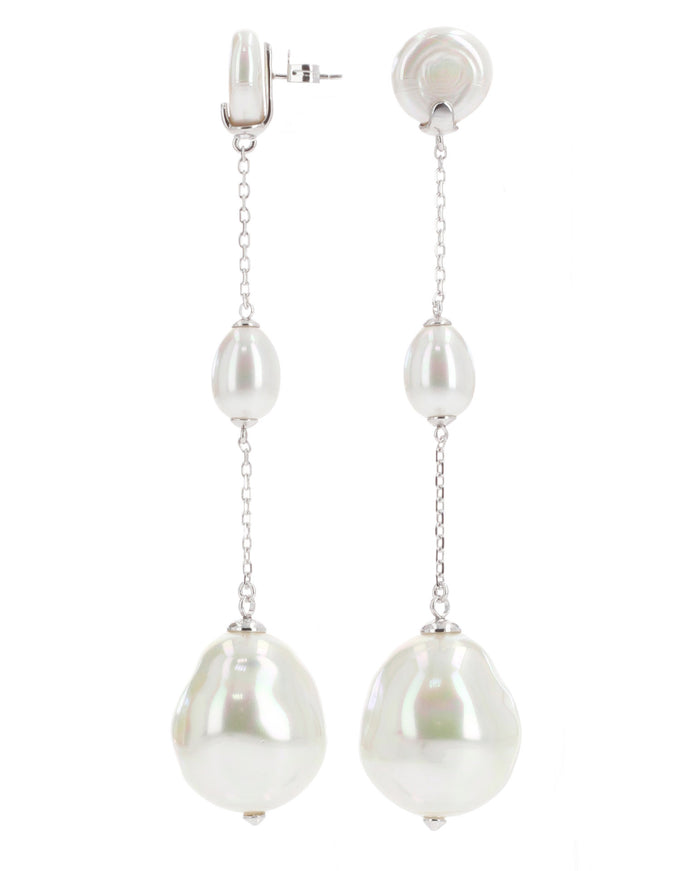 Bridal Pearl Drop Earrings Irregular Pearl Chain Design