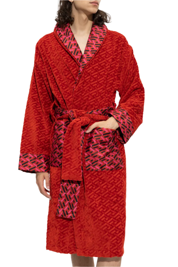 Versace Unisex La Greca Monogram Belted Bathrobe