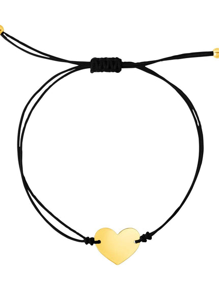 9 1/4 inch Black Cord Adjustable Bracelet with 14k yellow Gold Heart - Ellie Belle