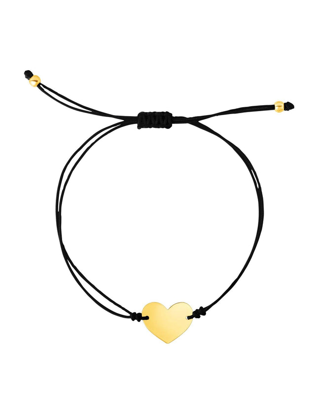 9 1/4 inch Black Cord Adjustable Bracelet with 14k yellow Gold Heart - Ellie Belle