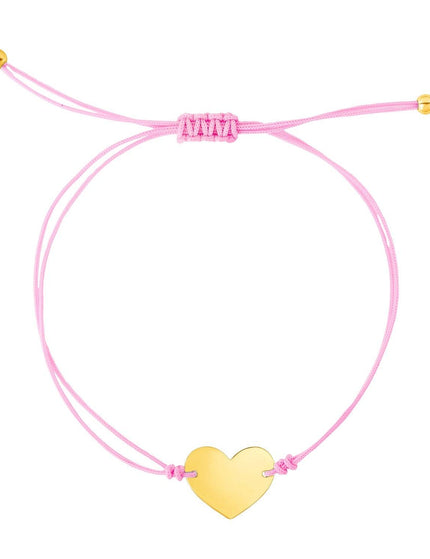 9 1/4 inch Pink Cord Adjustable Bracelet with 14k yellow Gold Heart - Ellie Belle