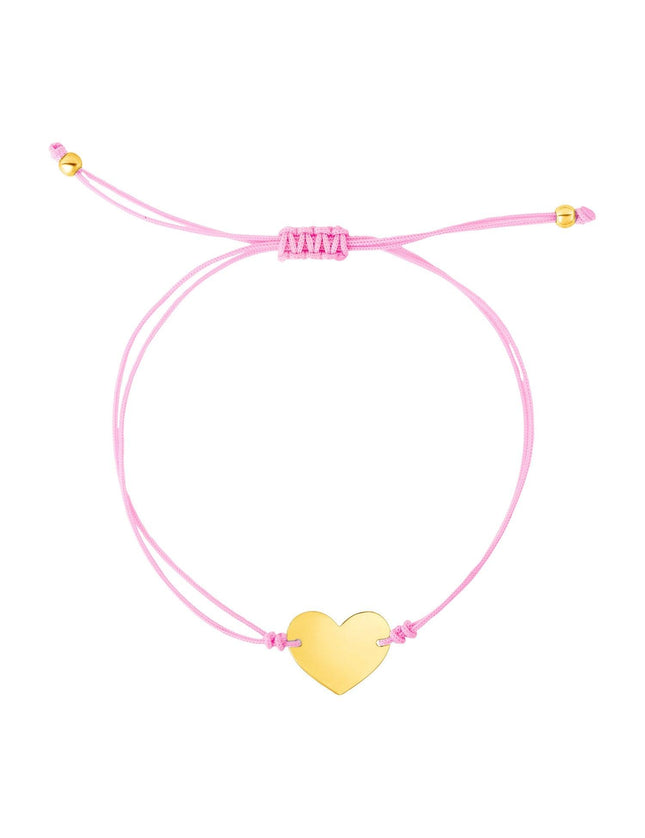 9 1/4 inch Pink Cord Adjustable Bracelet with 14k yellow Gold Heart - Ellie Belle