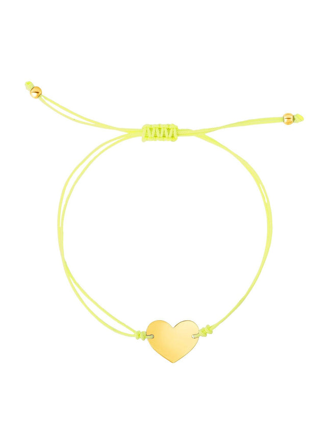 9 1/4 inch Yellow Cord Adjustable Bracelet with 14k yellow Gold Heart - Ellie Belle