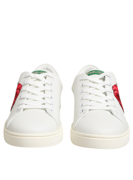 Dolce & Gabbana Rose Embroidery Low-Top Leather Sneakers