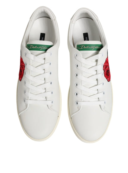 Dolce & Gabbana Rose Embroidery Low-Top Leather Sneakers