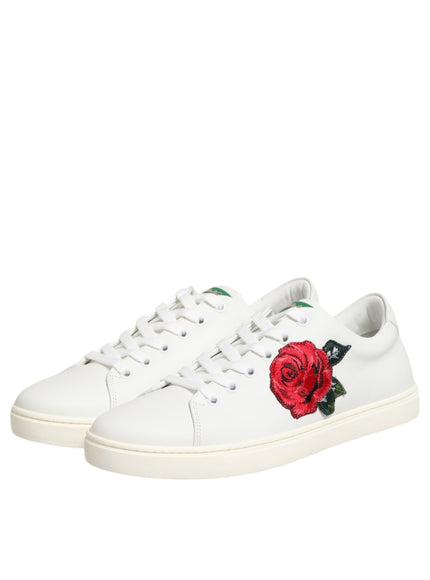 Dolce & Gabbana Rose Embroidery Low-Top Leather Sneakers