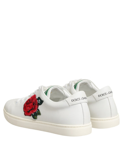 Dolce & Gabbana Rose Embroidery Low-Top Leather Sneakers