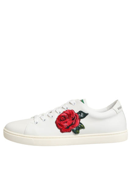 Dolce & Gabbana Rose Embroidery Low-Top Leather Sneakers