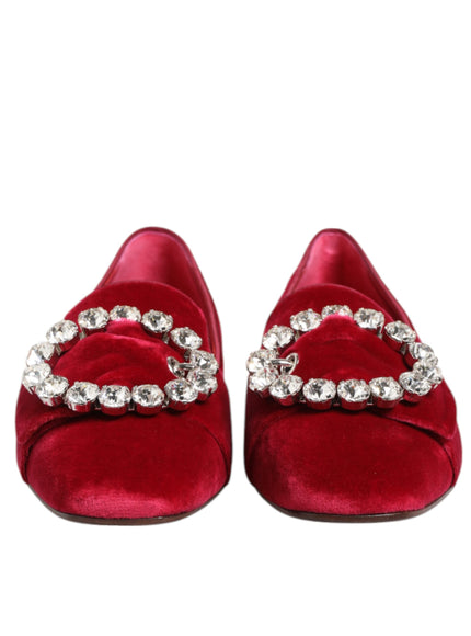 Dolce & Gabbana Red Velvet Crystal Buckle Loafers