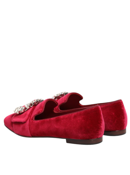 Dolce & Gabbana Red Velvet Crystal Buckle Loafers