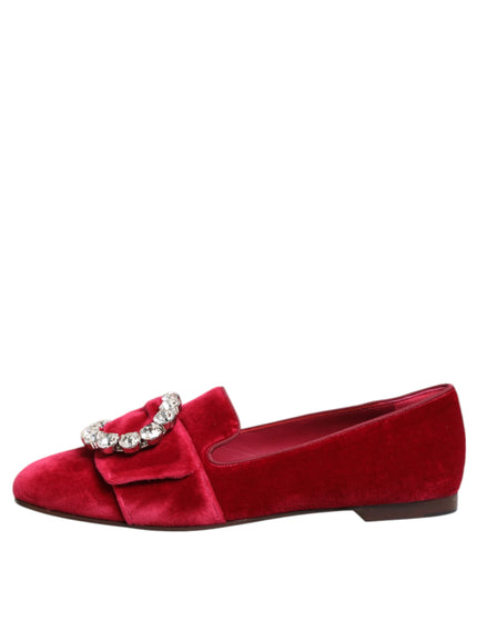 Dolce & Gabbana Red Velvet Crystal Buckle Loafers