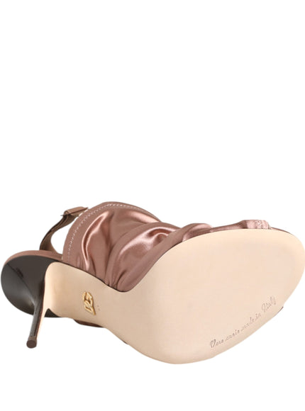 Dolce & Gabbana Bronze Satin Ruched Slingback Sandals Shoes