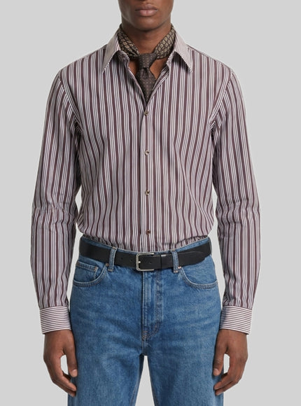 Saint Laurent Winchester Striped Shirt Brown