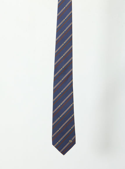 Gucci Silk Tie With Horsebit And Gg Cross Motif QT Blue