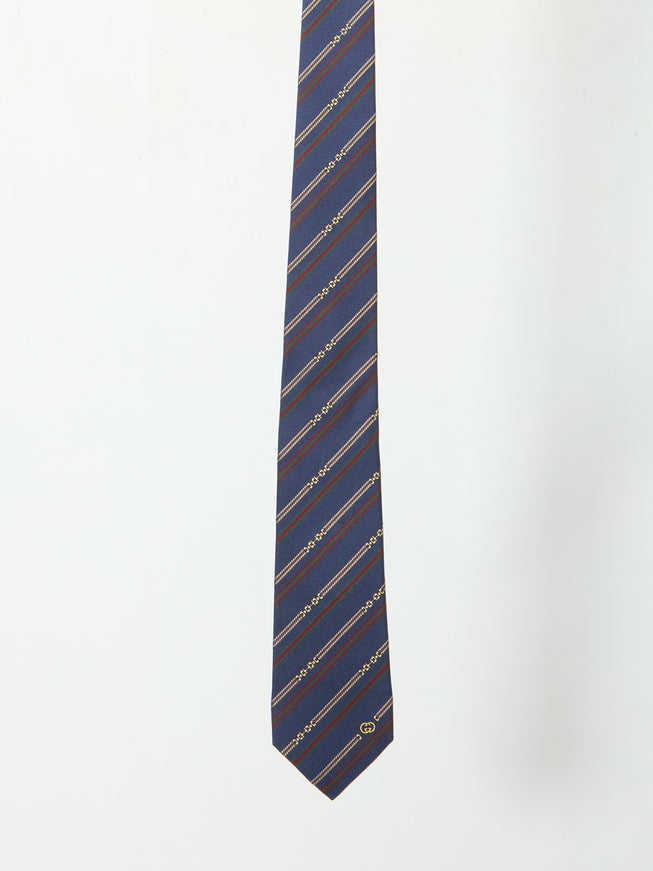 Gucci Silk Tie With Horsebit And Gg Cross Motif QT Blue