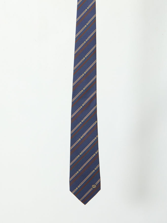 Gucci Silk Tie With Horsebit And Gg Cross Motif QT Blue