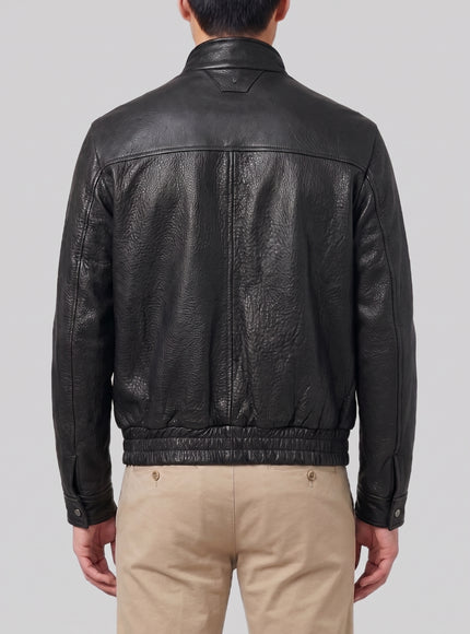 Salvatore Santoro Black Hammered Leather Bomber Jacket