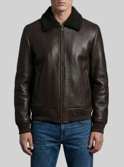 Salvatore Santoro Dark Brown Leather Shearling Bomber Jacket Brown