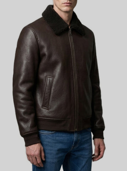 Salvatore Santoro Dark Brown Leather Shearling Bomber Jacket