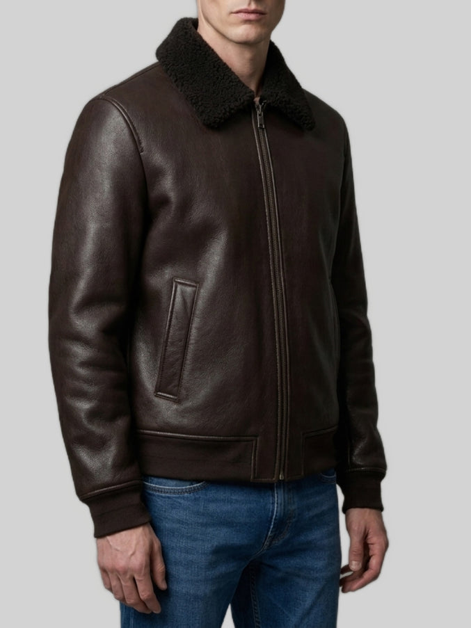 Salvatore Santoro Dark Brown Leather Shearling Bomber Jacket