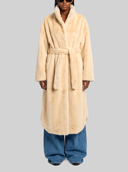 The Frankie Shop Camel Ravello Faux Fur Robe Coat Beige
