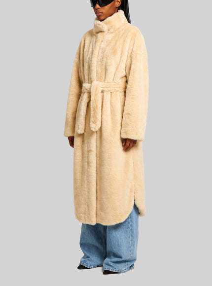 The Frankie Shop Camel Ravello Faux Fur Robe Coat
