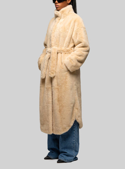The Frankie Shop Camel Ravello Faux Fur Robe Coat