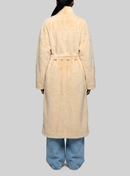 The Frankie Shop Camel Ravello Faux Fur Robe Coat
