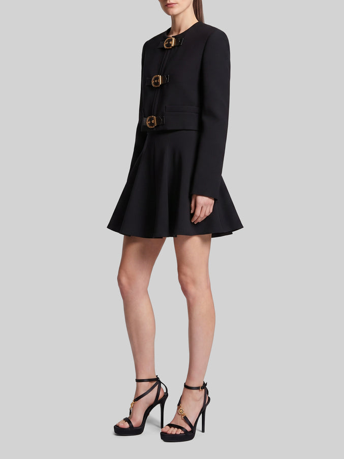 Versace Black Natté Wool Miniskirt