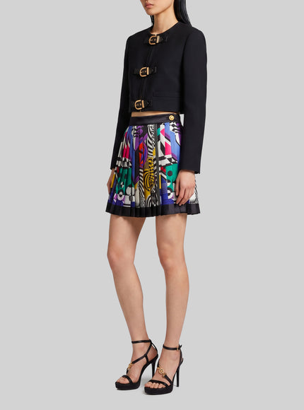 Versace Printed Silk Twill Pleated Miniskirt