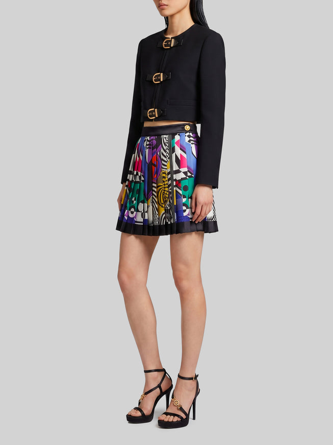 Versace Printed Silk Twill Pleated Miniskirt