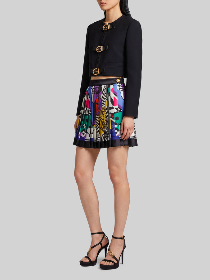 Versace Printed Silk Twill Pleated Miniskirt