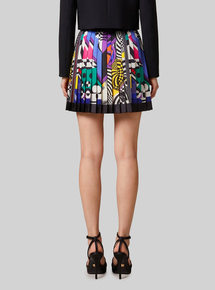 Versace Printed Silk Twill Pleated Miniskirt