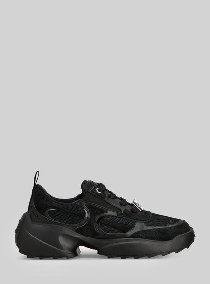 Roger Vivier Viv' On The Run Sneakers In Leather And Fabric Black